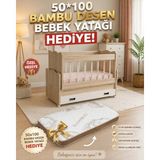 50 x 100 Yatak Hediyeli Anne Yanı Bebek Beşiği - Beyaz - Meşe