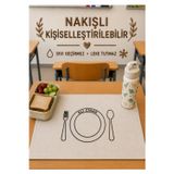 50 X 40 CM Beslenme Örtüsü İsim NAKIŞLI Duck Kumaş Leke Ve Sıvı Tutmaz Bej