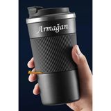 500 ml Kişiye Özel Siyah Termos Mug Kupa, Çay Kahve Kamp Termos, Çift Katmanlı Paslanmaz Çelik Araç Içi Termos