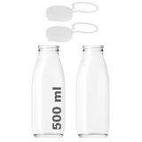 500 ml Şeffaf Sürahi Süt, Ayran, Su, Limonata, Meşrubat Şişesi 500 Cc Askılı Kapaklı Cam Şişe 2 Adet (2, Şeffaf Askılı Kapak, 500)