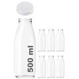 500 ml Şeffaf Sürahi Süt, Ayran, Su, Limonata, Meşrubat Şişesi 500 Cc Yırtmalı Kapaklı Cam Şişe 6 Adet (6, Beyaz Kilitli Kapak, 500)