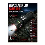 5000 Lümen Zoomlu Şarjlı El Feneri Beyaz Lazer Led Güçlü Işık Profesyonel Kamp Lambası Powerbank Özellikli