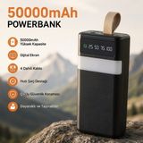 **50000MAH Güneş Enerjili Powerbank 20W Pd Hızlı Şarj, 4 Dahili Kablo, Dijital Ekran, Solar Panel, Usb-C, Micro Usb, Usb-A, Lightning, Taşınabilir Şarj Cihazı, Kamp, Seyahat, Outdoor** - Siyah