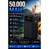 50000MAH Solar Powerbank 22.5W Pd Hızlı Şarj, Dahili Usb-C & Lightning Kablo, 4x Usb-A Çıkış, - Renkli