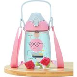 500ML Askılı Kulplu Pipetli Tritan Çocuk Su Matarası (Pembe-Mavi) - Standart