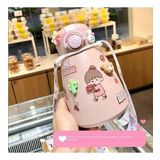 500ml Büyük Kapasiteli Paslanmaz Çelik Taşınabilir Lcd Göstergeli Sticker Termos (Pembe)