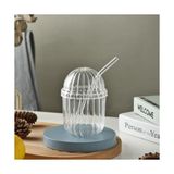 500ML Cam Kapaklı Pipetli Bardak, Kalın Çizgi Desenli Soğuk Içecekler Için Kahve Meyve Suları, Çayları Için Brokosilikat Bpa Içermeyen Sağlıklı Ergonomik Şık Tasarım - 1 Adet - 0 - 200 ml