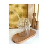 500ML Cam Kapaklı Pipetli Bardak, Kalın Çizgi Desenli Soğuk Içecekler Için Kahve Meyve Suları, Çayları Için Brokosilikat Bpa Içermeyen Sağlıklı Ergonomik Şık Tasarım