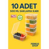 500ML Dikdörtgen Derin Dondurucu Saklama Kabı 10'lu Set Buzluk Mikrodalga Gıda Şeffaf Plastik Kap