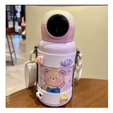 500ml Karikatür Çocuklar İçin Taşınabilir Akıllı Ekran Dokunmatik Paslanmaz Çelik Termos (Pembe)