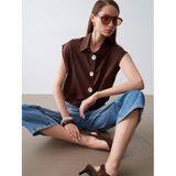 50545 Yaka Detaylı Kolsuz Bluz-Kahve 36
