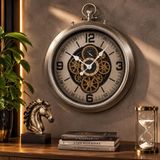 50cm Büyük Duvar Saati, Endüstriyel Steampunk Dekoratif Saat, Metal Vintage Tasarım, Açık Dişli Detaylı, Salon, Oturma Odası, Ofis ve Ev Dekorasyonu İçin Büyük Duvar Saati