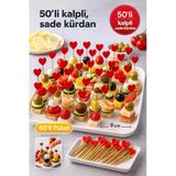 50’li Davul Kırmızı Kalpli Sunum Kürdanı 12 cm – Parti, Kokteyl, Kanepe ve Tatlı Süsleme