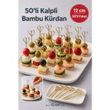 50’li Kahve Kalpli 12 cm Doğal Bambu Kürdan • Kanepe Kokteyl Sunum Servis Kürdanı Parti Kürdanı