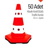50'li Klasik Kedi Gözlü Trafik Konisi Seti 50 cm Ağırlıklı Trafik Dubası