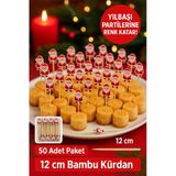50’li Noel Baba Figürlü 12 cm Bambu Kürdan • Yılbaşı Sunum ve Parti Süsleme Seti