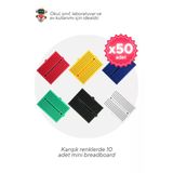 50'Li Paket 170 Pin Mini Breadboard Karışık Renklerde - Okul Ve Sınıflar İçin Meb Uyumlu