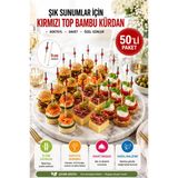 50’li Paket Kırmızı Top Siyah Bambu Kürdan 9 cm – Kokteyl, Kanepe ve Tatlı Sunum Kürdanı