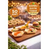 50'Li Pkt Mini Bambu Kayık Tadım Tabağı 12X6 Cm – Kokteyl Sunum Tabağı Catering Parti Servis Tabak