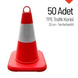 50'li Tpe Trafik Konisi Seti 32 cm Tek Reflektifli Trafik Dubası
