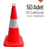 50'li Tpe Trafik Konisi Seti 50 cm Tek Reflektifli Trafik Dubası