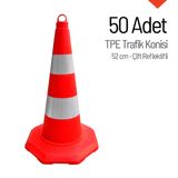 50'li Tpe Trafik Konisi Seti 52 cm Çift Reflektifli Trafik Dubası