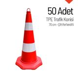 50'li Tpe Trafik Konisi Seti 70 cm Çift Reflektifli Trafik Dubası