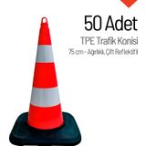 50'li Tpe Trafik Konisi Seti 75 cm Ağırlıklı Çift Reflektifli Trafik Dubası