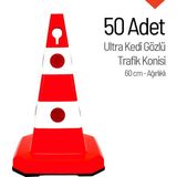 50'li Ultra Kedi Gözlü Trafik Konisi Seti Ağırlıklı 60 cm Trafik Dubası