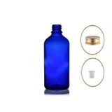 50ML Mavi Şişe, Sarı Metal Düz Kapaklı, 12 Adet, Cam Şişe, Esans Şişesi, Yağ Şişesi, Kozmetik Şişesi