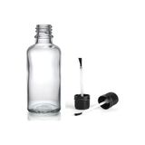 50ML Şeffaf Cam Şişe Fırça Kapaklı, 12 Adet, Ecza Şişesi, Kozmetik Şişe, Yapıştırıcı Şişesi, Yağ Şişesi
