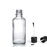 50ml şeffaf cam şişe fırça kapaklı, 24 adet, ecza şişesi, kozmetik şişe, yapıştırıcı şişesi, yağ şişesi