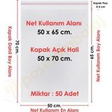 50X65+5 (50X70) Cm. Şeffaf Bantlı Jelatin - Yapışkanlı Poşet 50 Adet