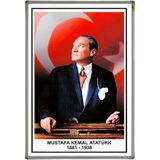 50X70 cm Atatürk Portre Tablo Pano, Alüminyum Çerçeve, Şık ve Kaliteli Dekorasyon. - Gold - Gri - Seçenek 1