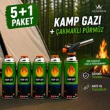 5+1 Çakmaklı Pürmüz Yedek Kartuşu Kamp Gazı 400 Ml Piknik Kamp Mangal Mutfak Ateş Tutuşturucu