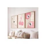 512 STORE 3'Lü Estetik Pink Kiraz As Bilardo Topu Duvar Dekor Tasarım Çerçevesiz Poster Cherry Pink Disko Topu 30 X 42 Pembe, 632432rf32