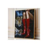 512 STORE Estetik Leopar Kırmızı Çizme Women Duvar Dekor Ev Ofis Tasarım Çerçevesiz Poster Modern 30 X 42 Kırmızı, 32gt4325325