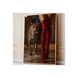 512 Store Modern Estetik Leopar Kırmızı Çizmeli Kadın Serisi Çerçevesiz Kuşe Kağıt Poster Ev Dekor Dizayn 33 X 48 Beyaz
