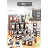 52 Parça Mega Seti Kare Erzak ve Bakliyat Saklama Kabı Baharatlık 12X(300ML 500ML) 8X(1100ML 1700ML)