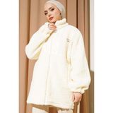 5208 Tesettür Peluş Mont - Ekru - 36