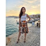 520CK Kadın Otantik Desenli Midi Boy Etek - Turuncu - 36
