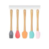 5'li Renkli Ahşap Saplı Silikon Uçlu Spatula Fırçalı Kaşık Seti -Yemek Hazırlık Seti 2