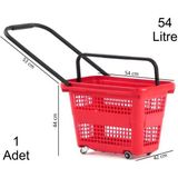 54 Litre 4 Tekerlekli Plastik Alışveriş El Sepeti Kırmızı 1 Adet