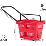 54 Litre 4 Tekerlekli Plastik Alışveriş El Sepeti Kırmızı 1 Koli:10 Adet