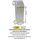 54 Lt Dokunmatik Kapaklı Paslanmaz Çöp Kovası - Gri - 60x30