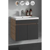 55 Cm Atlantik Çam-Antrasit Gri Mat Mdf Lavabolu Banyo Alt Dolabı Antrasit - Atlantik Çam
