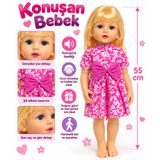 55 cm Konuşan Bebek – Pembe Çiçekli Elbiseli Büyük Boy Oyuncak