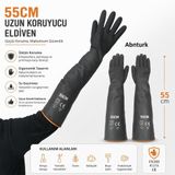 55 CM Uzun Koruyucu İş Eldiveni – Kimyasal Dayanımlı, Su Geçirmez, Kaymaz Avuç İçi, Endüstriyel ve Temizlik Eldiveni