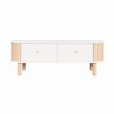 55 inç TV için Berlin Boho TV Sehpası - Modern Rattan Tarzı Depolama ile Medya Konsolu - Beyaz ve Doğal Ahşap Düşük Profilli Eğlence Merkezi - Oturma Odası için Orta Yüzyıl Minimalist TV Dolabı