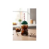 550 ml Barista Cam Bardak Soğuk Içecek Pipetli Bardağı Ted Bear Ayıcıklı Bardak - Şeffaf